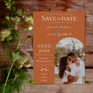 Modernes Boho Arch-Foto   Flammendes Orange Save The Date