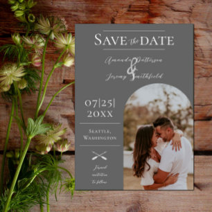 Modernes Boho Arch-Foto Grau Save the Date