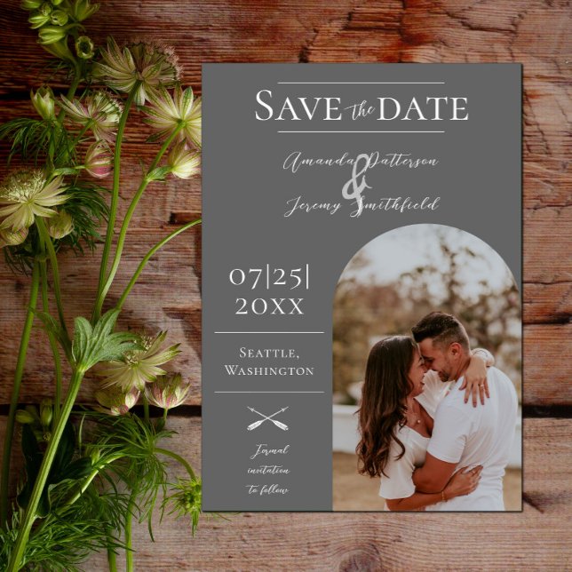 Modernes Boho Arch-Foto | Grau Save the Date (Modern Arch Photo Save the Date - Gray)