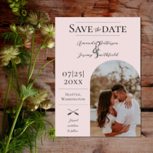 Modernes Boho Arch-Foto Save the Date rosa