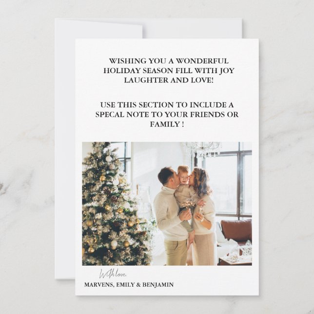 Modernes Boho arch Weihnachtsfamilie Foto fröhlich Einladung (Rückseite)