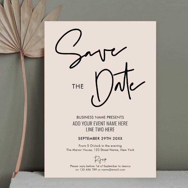 Modernes Boho Beige Business Event Save the Date Einladung (Add your event details, customize the colors and make stylish save the date cards for your business)