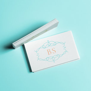 Modernes Boho Blue Frame Monogram Visitenkarte