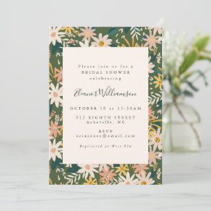 Modernes Boho Blumenpfirsich und grünes Brautparty Einladung