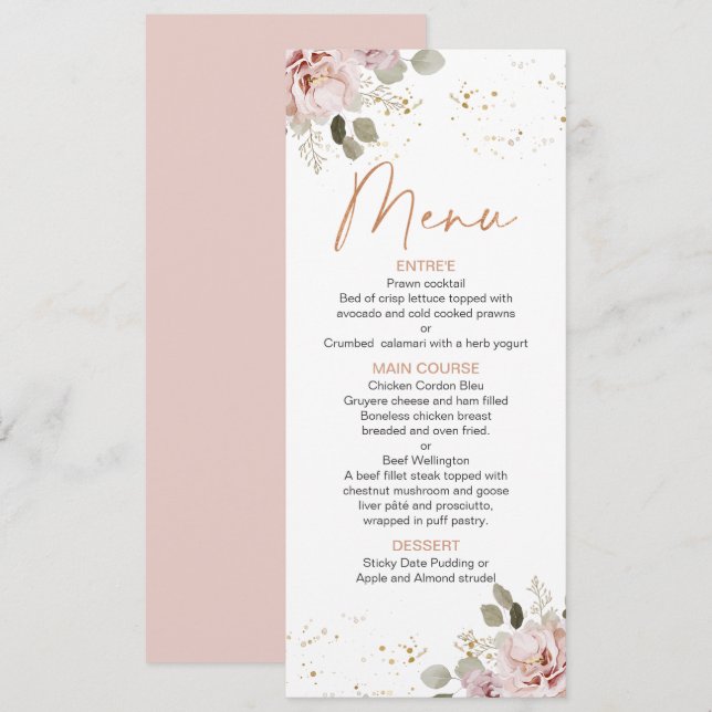Modernes Boho Blush-Menü Menükarte (Vorne/Hinten)