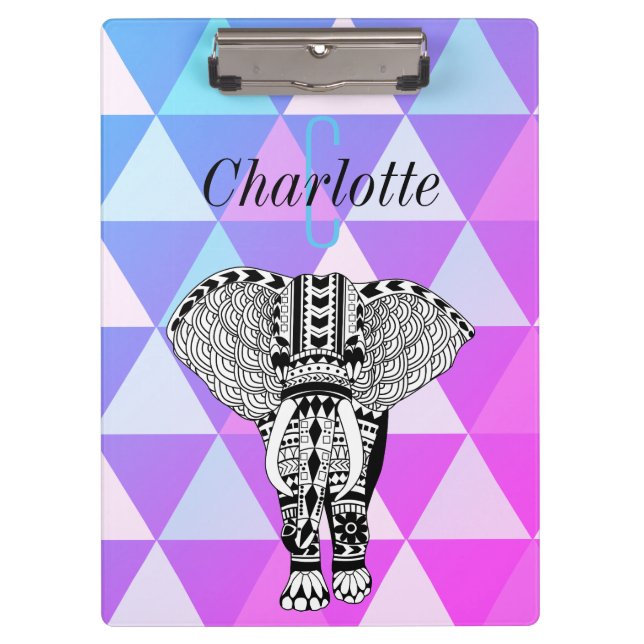 Modernes Boho Chic Geometric Tribal Elephant Klemmbrett (Vorderseite)