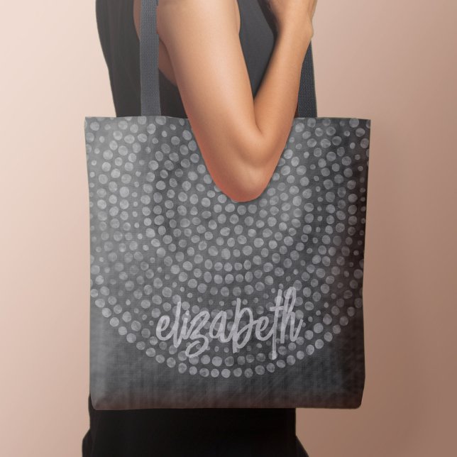 Modernes Boho Dot-Muster mit einem Bounce-Skriptna Tasche (Personalized tote bag with boho dots and text)