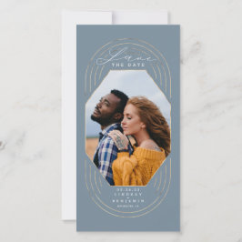 Modernes Boho Dusty Blue & Gold Save the Date Foto