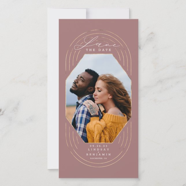 Modernes Boho Dusty Rose & Gold Save the Date Foto (Vorderseite)