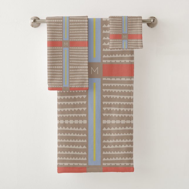 Modernes Boho Ethnic Geometric Multi Khaki Badhandtuch Set (Insitu)