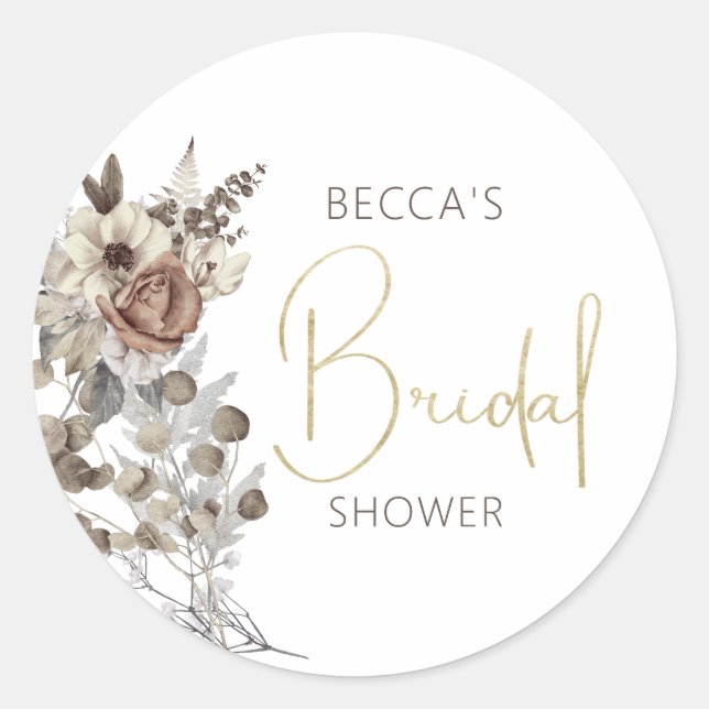 Modernes Boho Floral Brautparty Runder Aufkleber (Vorderseite)