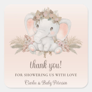 Modernes Boho Floral Elephant Baby Shockhecker Quadratischer Aufkleber