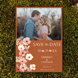Modernes Boho Floral Foto   Burnt Orange Save The Date