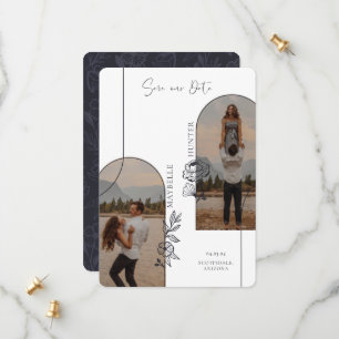 Modernes Boho Floral Rose Foto Schwarz & Weiß Save The Date