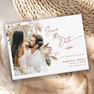 Modernes Boho-Foto-Hochzeit rettet das Datum Ankündigungspostkarte