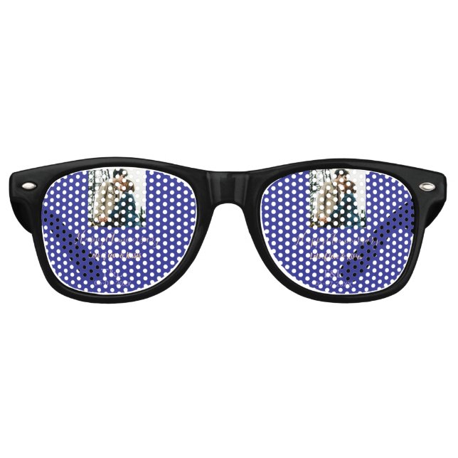 Modernes boho Happy-Jubiläum geben den Namen blue  Partybrille (Vorderseite)