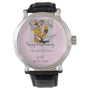 Modernes boho Happy Jubiläum Namensdatum orange hi Armbanduhr