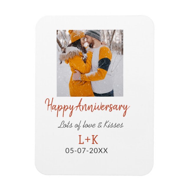 Modernes boho Happy Jubiläum Namensdatum orange hi Magnet (Vertikal)