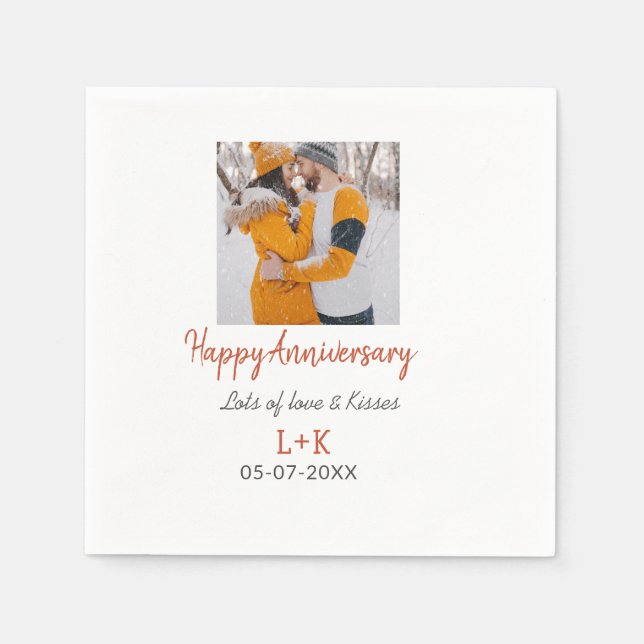 Modernes boho Happy Jubiläum Namensdatum orange hi Serviette (Vorderseite)