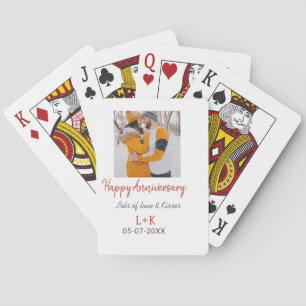 Modernes boho Happy Jubiläum Namensdatum orange hi Spielkarten