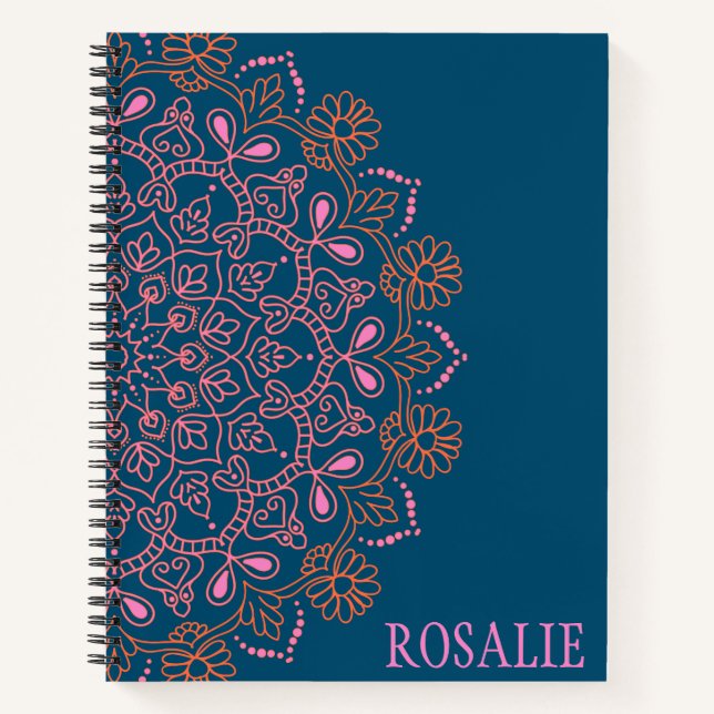 Modernes Boho Mandala Medallion in Aquamarin Perso Notizbuch (Vorderseite)