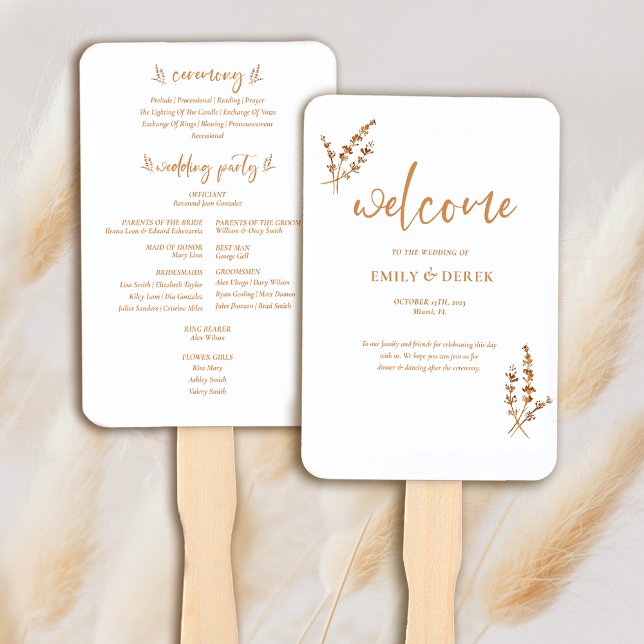 Modernes Boho Orange Floral Wedding Programm Fächer (Von Creator hochgeladen)