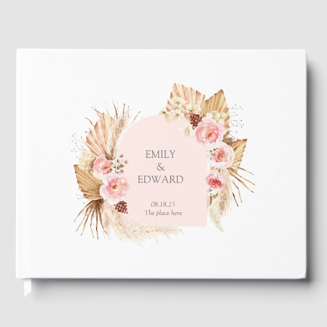 Modernes Boho Pampas Grass Floral Arch Gästebuch (Vorderseite)