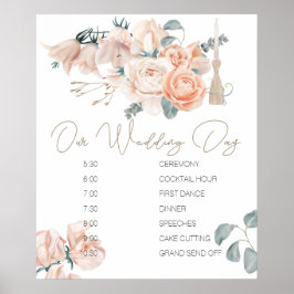 Modernes Boho Pink Elegantes Hochzeitsprogramm Poster