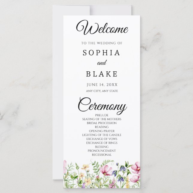 Modernes Boho Wildblume Garden Hochzeitsprogramm (Vorderseite)
