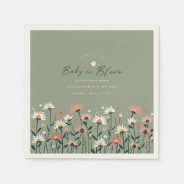 Modernes Boho Wildblume Sage Baby in Blütendusche Serviette
