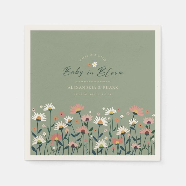 Modernes Boho Wildblume Sage Baby in Blütendusche Serviette (Vorderseite)
