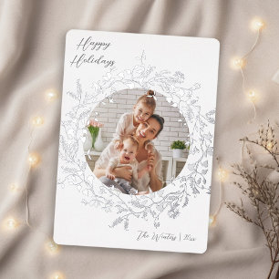 Modernes Boho Wildblume Wreath Foto Silver Folien Feiertagskarte