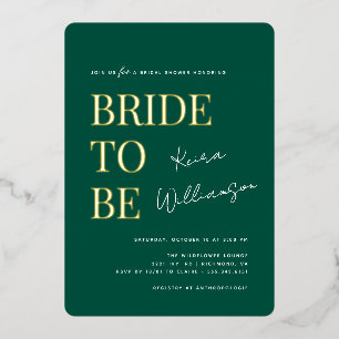 Modernes Bold Emerald Green und Gold Brautparty Folieneinladung
