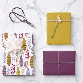 Modernes botanisches Berry-Muster Geschenkpapier Set