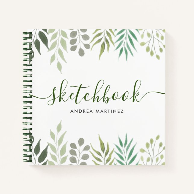 Modernes Botanisches Blätter Foliage Sketchbook Notizbuch (Vorderseite)