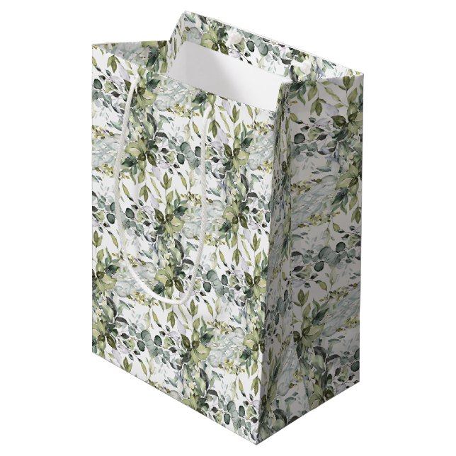 Modernes botanisches Blattgold Mittlere Geschenktüte (Vorderseite Schrägansicht)