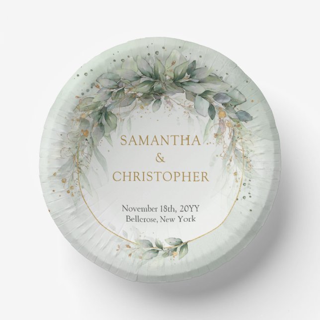 Modernes botanisches Blattgold Pappteller (Vorderseite)