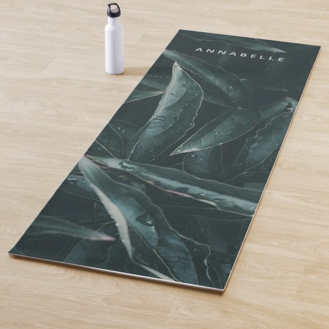 Modernes botanisches Blattwerk mit dunkelgrünem Bl Yogamatte (Beispiel)