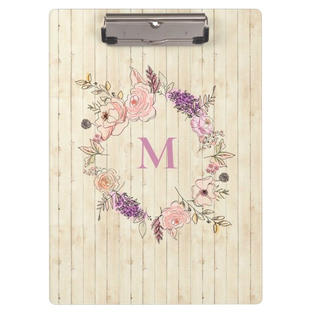 Modernes botanisches Blumenholz Sangria Klemmbrett (Vorderseite)