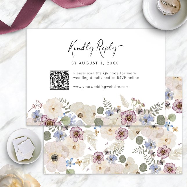 Modernes botanisches Blumenmuseum RSVP Karte (Modern Floral Watercolor Botanical RSVP Card QR Code by Painted Paperie
)