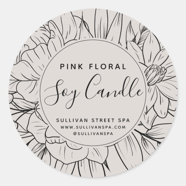 Modernes Botanisches Blush Script Soy Candle Label Runder Aufkleber (Vorderseite)