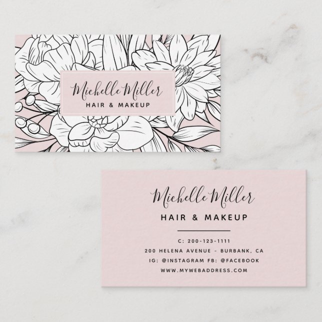 Modernes Botanisches Blush-Script Visitenkarte (Vorne/Hinten)