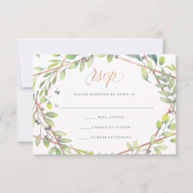 Modernes botanisches | Copper Look Wedding RSVP Karte (Vorderseite)