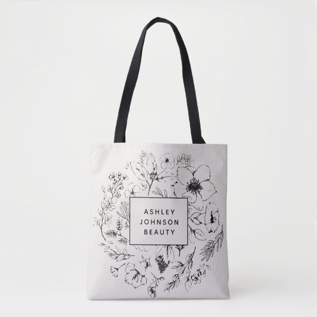 Modernes botanisches Erröten mit schwarzer Markenb Tasche (Vorderseite)