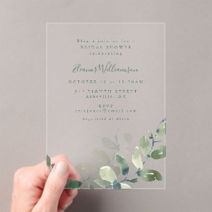 Modernes botanisches Eukalyptus-Boho-Brautparty Acryleinladungen