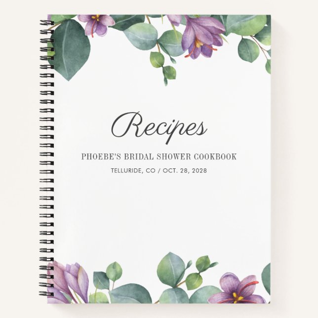 Modernes botanisches Eukalyptus-Brautparty Rezept Notizbuch (Vorderseite)