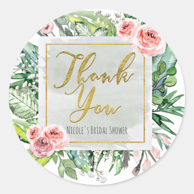 Modernes Botanisches Flora-Elegantes Chic Danke Runder Aufkleber (Vorderseite)
