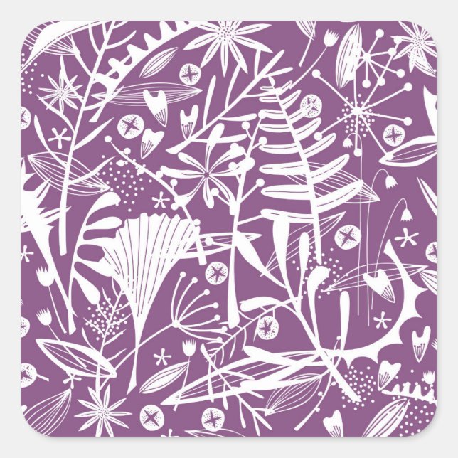 Modernes botanisches florales Lila Quadratischer Aufkleber (Vorderseite)