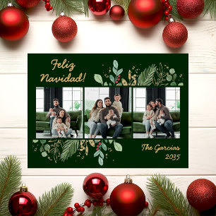Modernes botanisches Foto Feliz Navidad Feiertagskarte