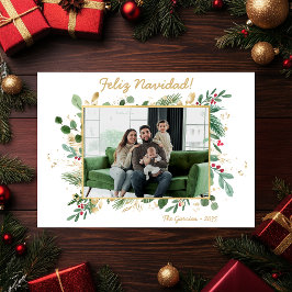 Modernes botanisches Foto Feliz Navidad Feiertagskarte